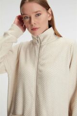 Scarlest Fermuarlı Uzun Kol Sweatshirt Pantolon Takım Viskon ve Pamuklu Pijama Takımı