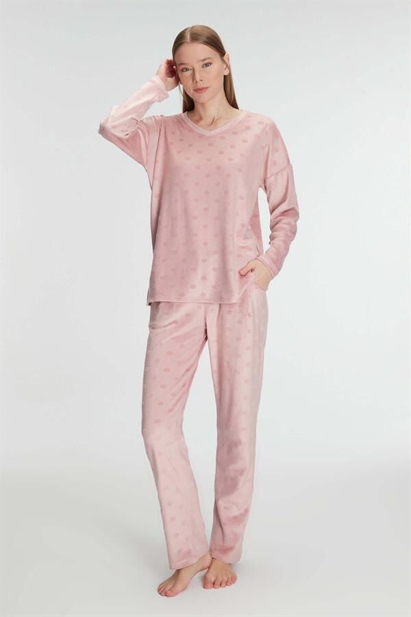 Scarlest Uzun Kol V Yaka Sweatshirt ve Pantolon Takım Pijama Takımı