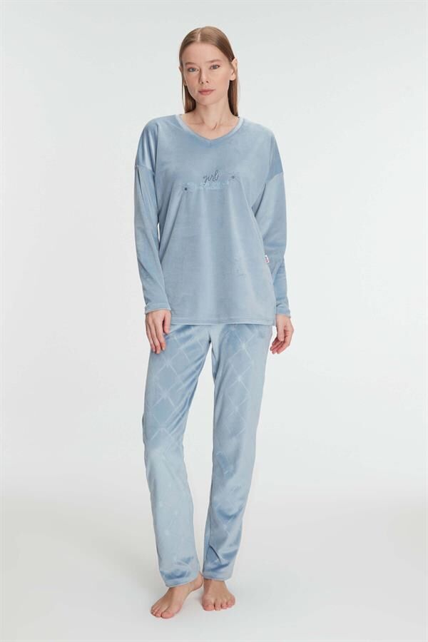 Scarlest Uzun Kol V Yaka Sweatshirt ve Pantolon Takım Pijama Takımı