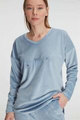 Scarlest Uzun Kol V Yaka Sweatshirt ve Pantolon Takım Pijama Takımı