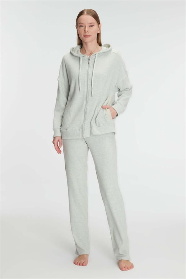 Scarlest Pamuklu Homesuit Kapüşonlu Fermuarlı Ev Giyim Pijama Takımı