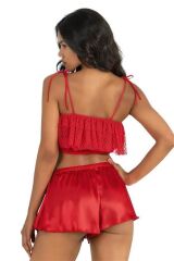 Scarlest Kırmızı Saten Şort Takımı 9206