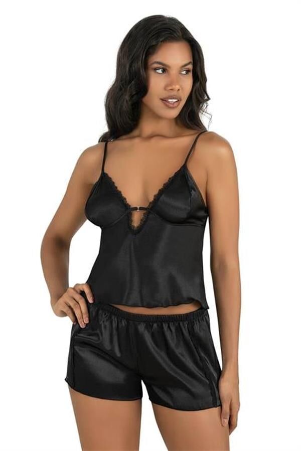 Scarlest Siyah Saten Şort Takımı 9207