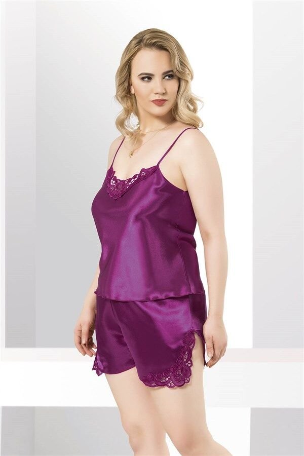Scarlest Büyük Beden Mor Saten Babydoll Şort Takımı