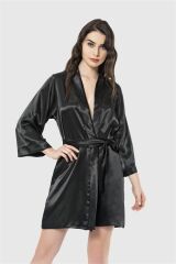 Scarlest Siyah Kısa Saten Sabahlık