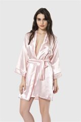 Scarlest Somon Kısa Saten Sabahlık