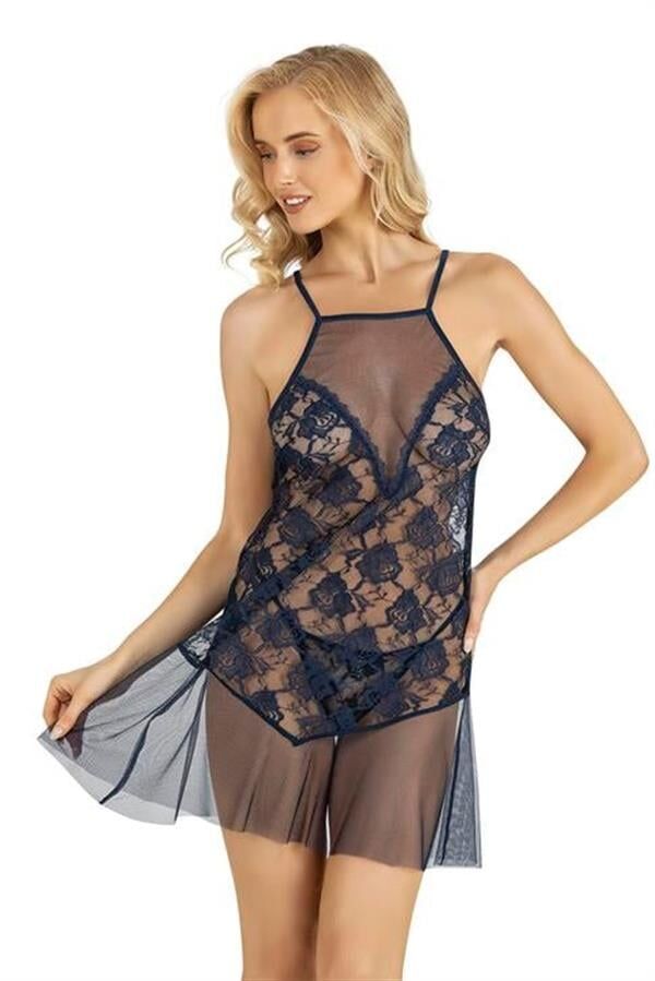 Scarlest Lacivert Kısa Tül Gecelik 4227