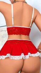 Scarlest Kırmızı Dantel İşlemeli Büstiyerli Etekli Fantezi Kostüm