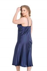 Scarlest Büyük Beden Lacivert Uzun İkili Saten Sabahlık Gecelik Takımı