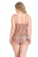 Scarlest Büyük Beden Vizon Jakarlı Babydoll Şort Takımı