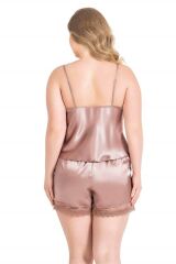 Scarlest Büyük Beden Vizon Saten Babydoll Şort Takımı