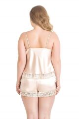 Scarlest Büyük Beden Fildişi Saten Babydoll Şort Takımı