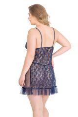 Scarlest Büyük Beden Lacivert Kısa Tül Gecelik