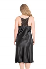 Scarlest Büyük Beden Siyah Uzun Saten Gecelik