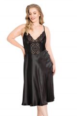 Scarlest Büyük Beden Siyah Uzun Saten Gecelik