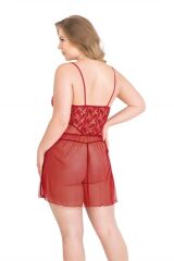 Scarlest Büyük Beden Kırmızı Kısa Tül Gecelik