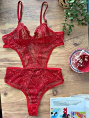 Scarlest Çiçek Desenli Kırmızı Bodysuit