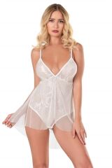 Scarlest Ekru Jakarlı Bodysuit Gecelik