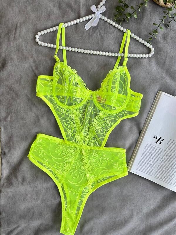 Scarlest Çiçek Desenli Yeşil Bodysuit