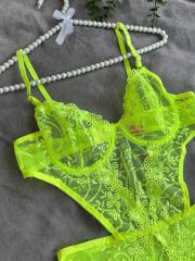 Scarlest Çiçek Desenli Yeşil Bodysuit