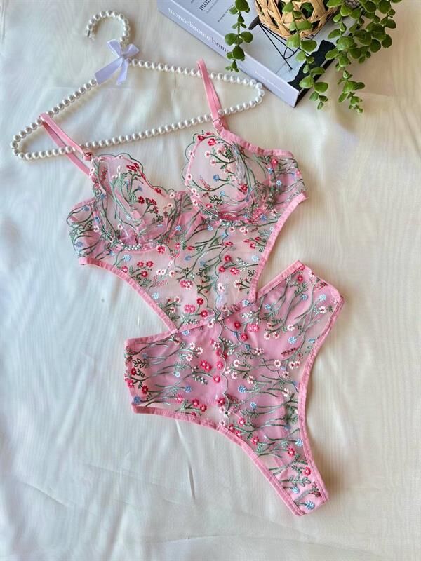 Scarlest Çiçek Dal Desenli Pembe Bodysuit