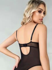 Scarlest Siyah Dantel İşlemeli Özel Bölgesi Açık Fantezi Body Jartiyer Takımı