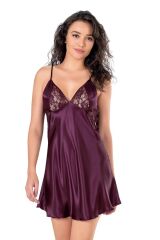 Scarlest Mürdüm Kısa Saten Gecelik