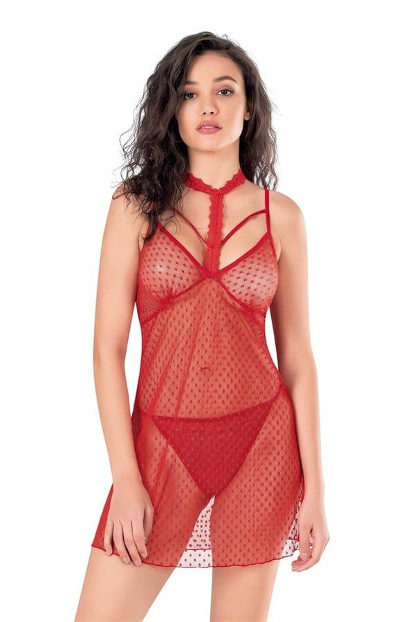 Scarlest Kırmızı Kısa Tül Gecelik