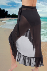 Scarlest Özel Tasarım Mayo Üstü Süprem Tül Yanları Fırfırlı Siyah Pareo
