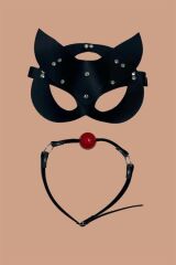 Scarlest Siyah Deri Maske ve Ağız Topu Herness Aksesuar