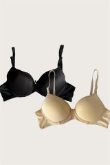 Scarlest Ten-Siyah 2'li Mikro Kumaş İçi Boş Balenli Günlük Desteksiz Sütyen