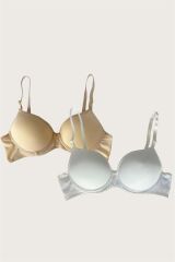 Scarlest Ten-Beyaz 2'li Mikro Kumaş İçi Boş Balenli Günlük Desteksiz Sütyen