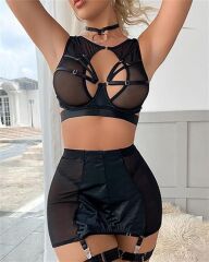 Scarlest Özel Tasarım Seksi Etekli Siyah Fantezi Jartiyer Takımı
