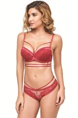 Scarlest Balenli Destekli Dolgulu Askıları Çıkabilen Yaka Detaylı Çıkabilen Göğüs Altı Aksesuarlı Dantelli Sütyen ve String Takım