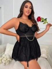 Scarlest Özel Tasarım Büyük Beden Fantezi Zincir Detaylı Dantelli Gecelik