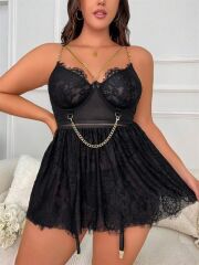 Scarlest Özel Tasarım Büyük Beden Fantezi Zincir Detaylı Dantelli Gecelik