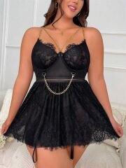 Scarlest Özel Tasarım Büyük Beden Fantezi Zincir Detaylı Dantelli Gecelik