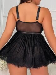 Scarlest Özel Tasarım Büyük Beden Fantezi Zincir Detaylı Dantelli Gecelik