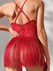 Scarlest Kırmızı Püsküllü Dantel Detaylı Fantezi Gecelik