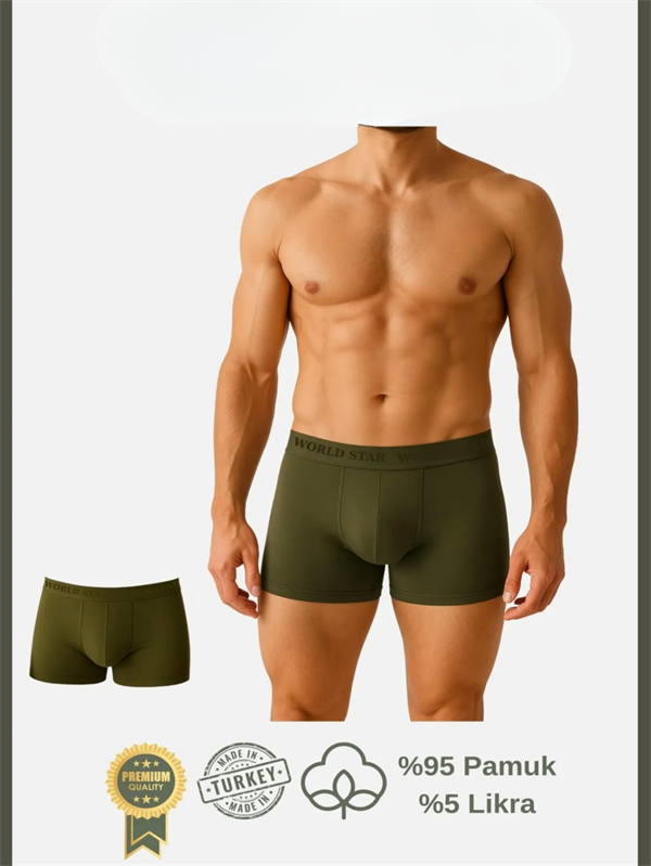 Scarlest Pamuklu Düz Haki Renk Erkek Boxer