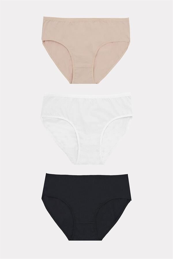 Scarlest Büyük Beden Pamuklu Siyah Beyaz Ten Rengi 3'lü Külot