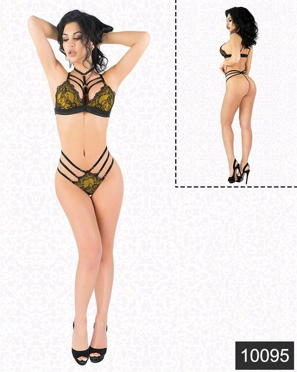 Scarlest Seksi Sarı Lamine Jartiyer Takım