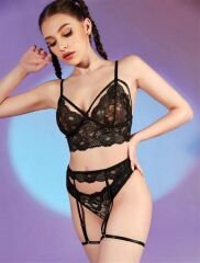 Scarlest Siyah Dantelli Fantezi Jartiyer Takım