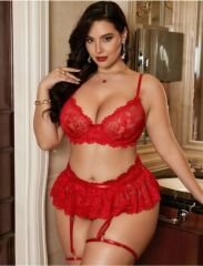 Scarlest Büyük Beden Kırmızı Dantel İşlemeli Etekli Jartiyer Takımı