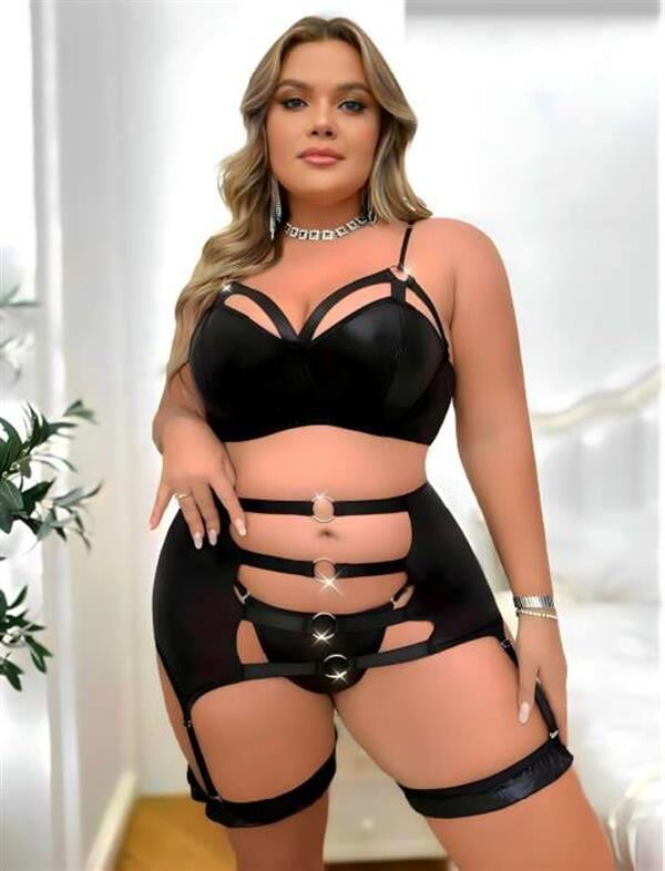 Scarlest Büyük Beden Siyah Halkalı Fantezi Jartiyer Takımı