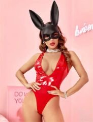 Scarlest Parlak Kırmızı Deri Fantezi Babydoll