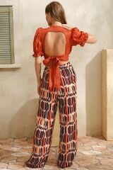 Scarlest Kısa Yarım Kol V Yaka Geometrik Yazlık Kurdela Şerit Detaylı Pijama Takımı