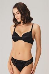 Scarlest Dantelli Sabahlık Balenli Destekli Dolgulu Taşlı Sütyen ve String 3'lü Takım
