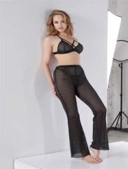 Scarlest Siyah Transparan Göğüs İp Detaylı Fantezi Sütyen Pijama Takımı