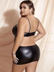 Scarlest Büyük Beden Siyah Deri Zincir Aksesuarlı Fantezi Elbise